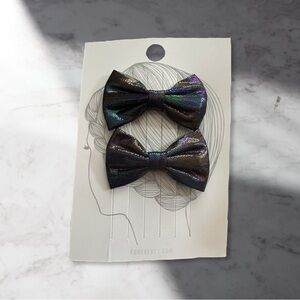 Iridescent Oil Slick Mini Foil Dot Bow Hair Clips Pair